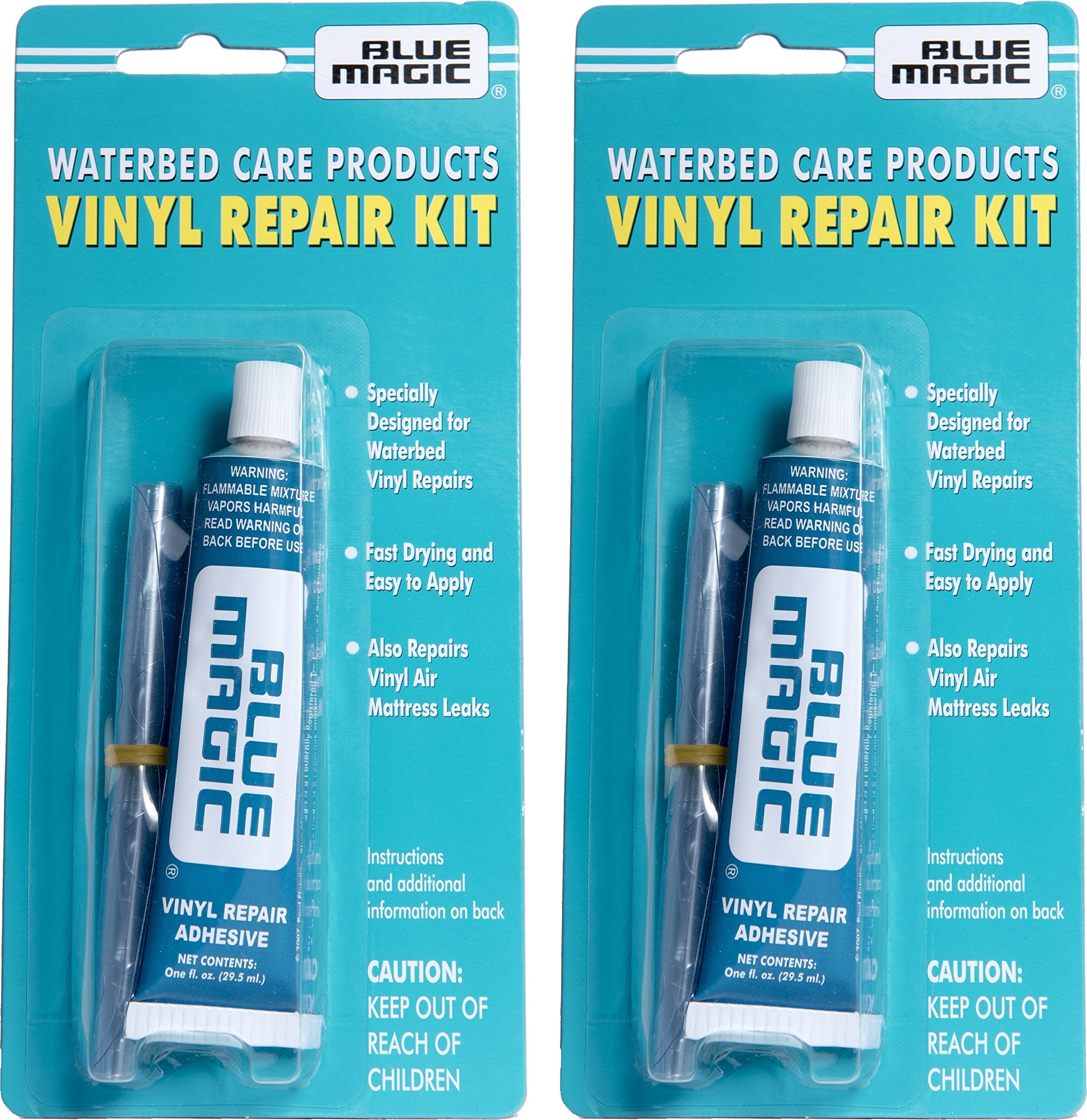 Blue Magic Waterbed/Air Mattress Vinyl Repair Kit: Fast Drying Adhesive And Patches, 2 Pack